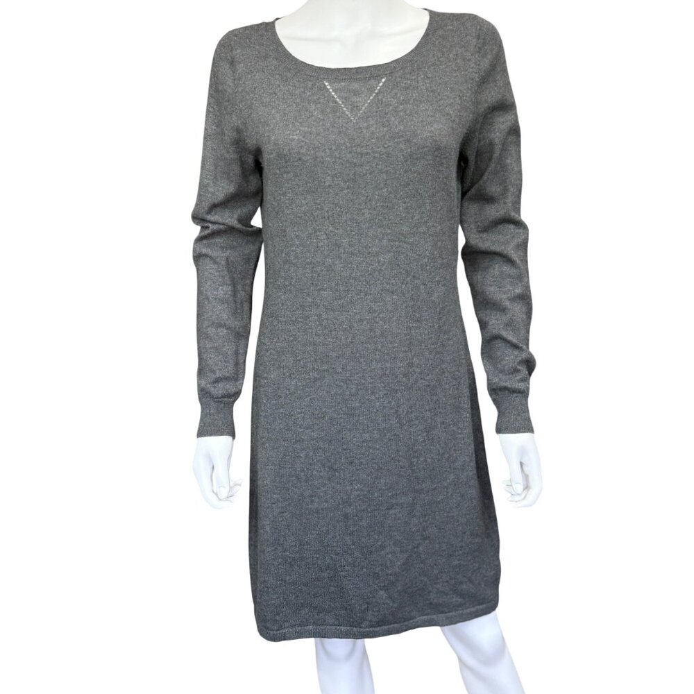 Ana Gray Long Sleeve Knit Sweater Dress Cotton/Poly Blend Womens Size Large
